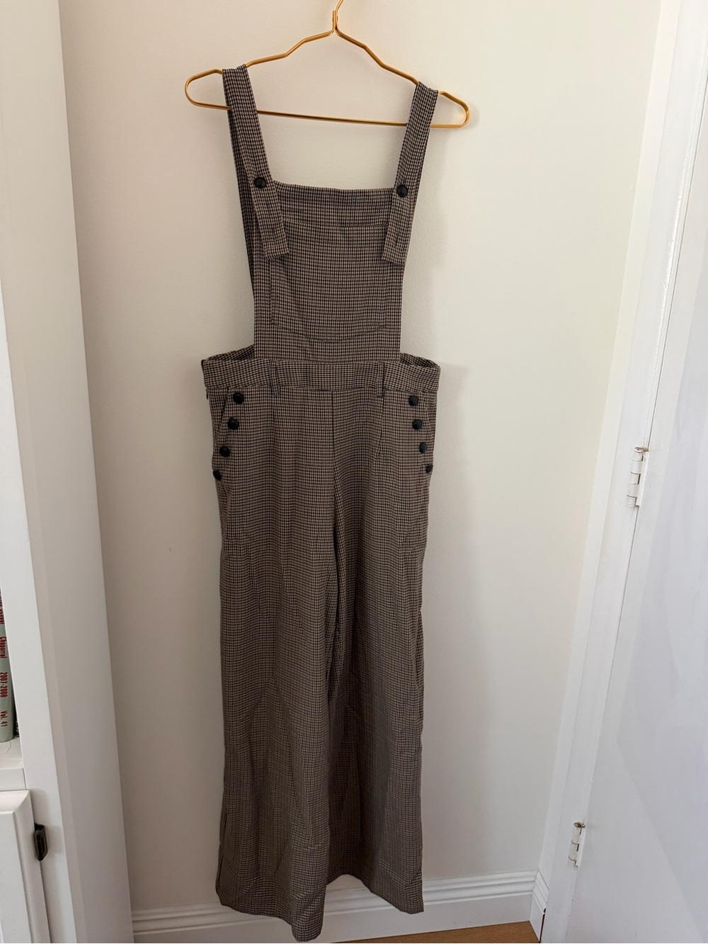 Cider Brown Houndstooth Wide-Leg Overalls Jumpsuit